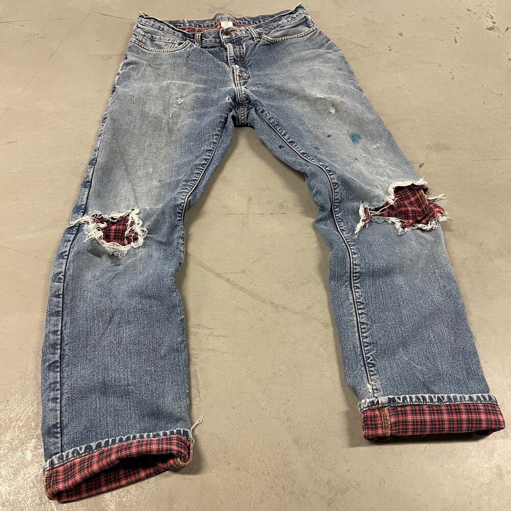 Y2K distressed flannel lined Eddie Bauer Jeans 34x34
